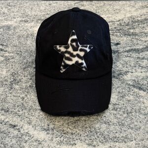 New Custom Designed Black Distressed Baseball Cap with Animal Print Star